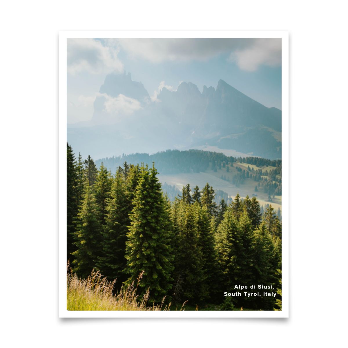 Poster print of lush, green mountain landscape in the Italian Alps
