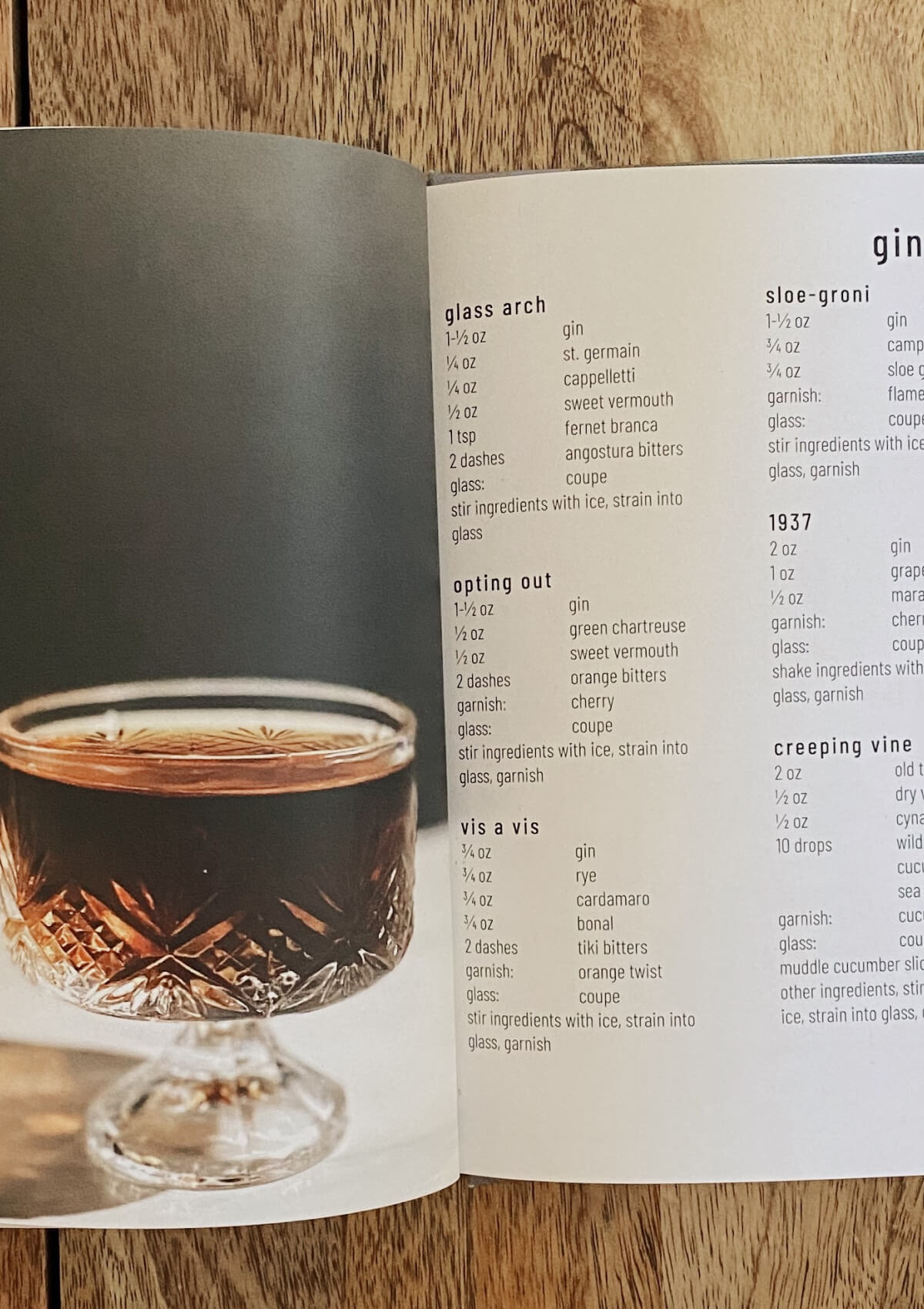 Interior page of cocktail book with recipes
