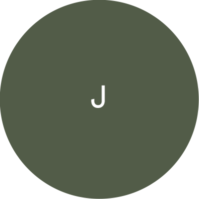 Name J in white lettering on olive green circular background