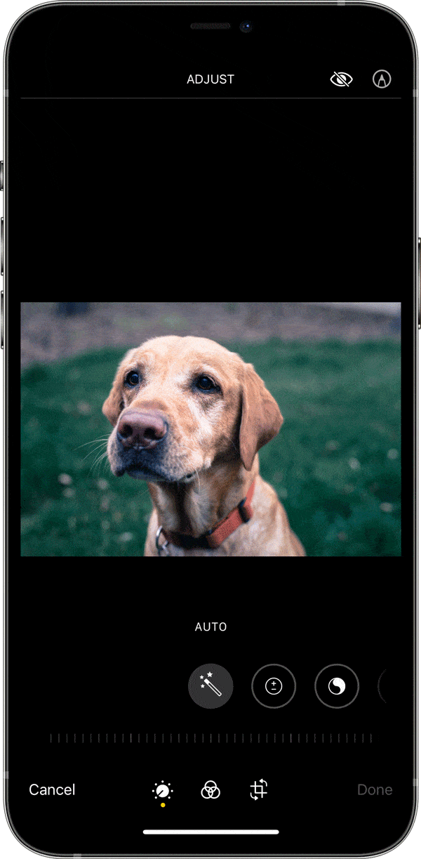 gif of how to edit a photo using the Auto function in the native iPhone photo editor