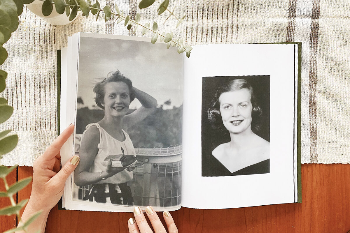 Black and white photos in a memorial album created using the Artifact Uprising Hardcover Photo Book