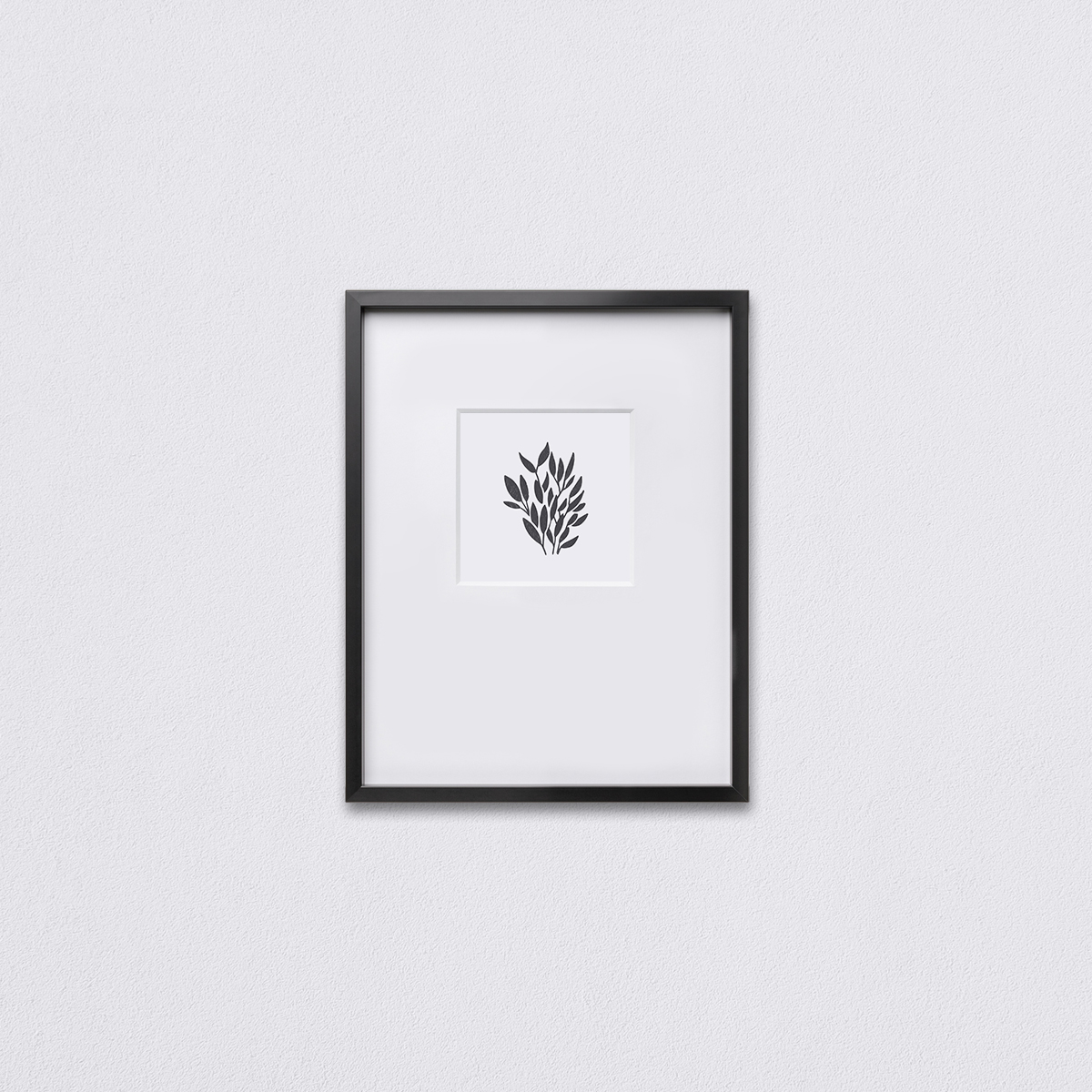 11 x 14 inch Artifact Uprising Modern Metal Frame in Black featuring black and white drawing of simple foliage matted to 5 inch square
