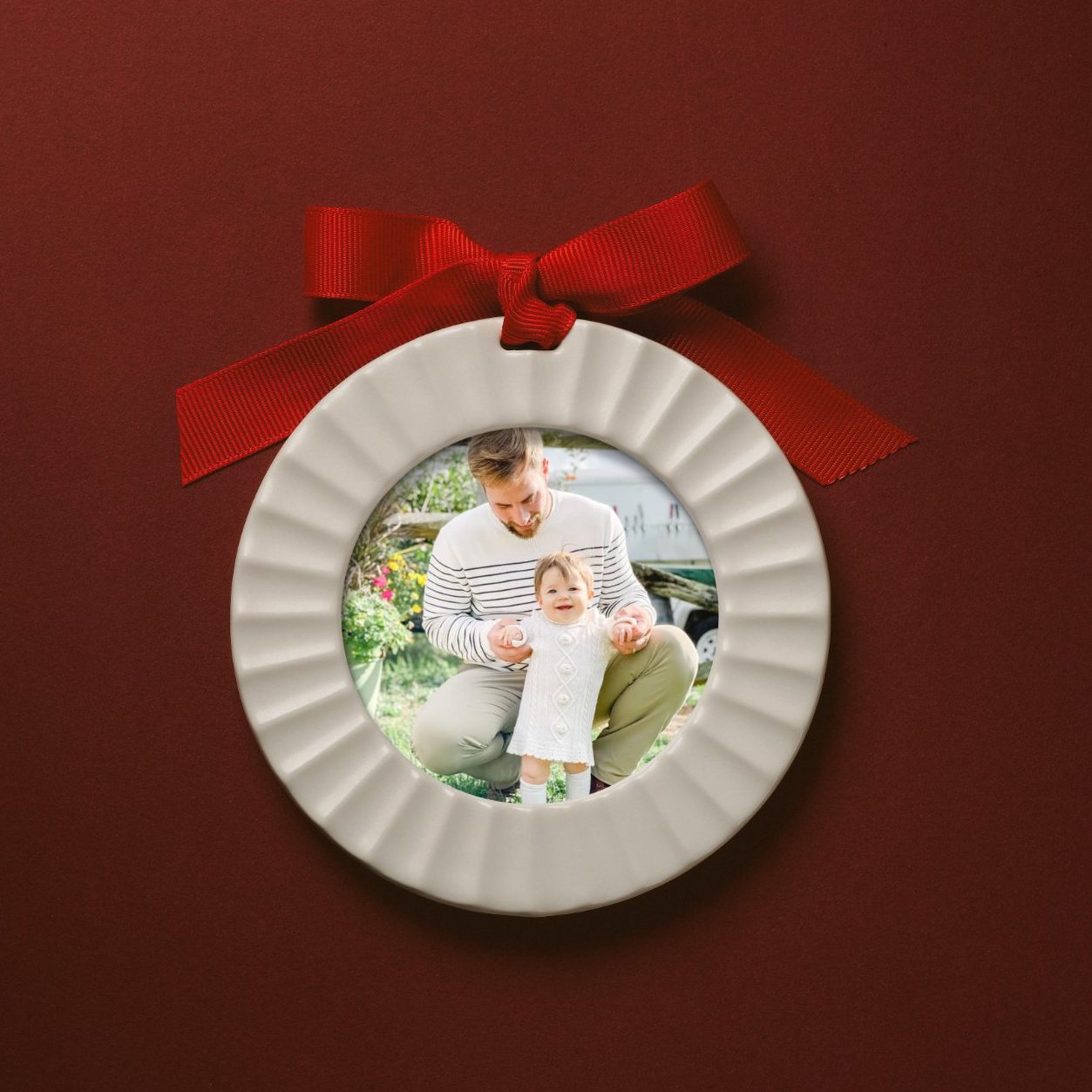 Personalized First Christmas Ornament - Fluted Porcelain by Artifact Uprising | Photo Holders