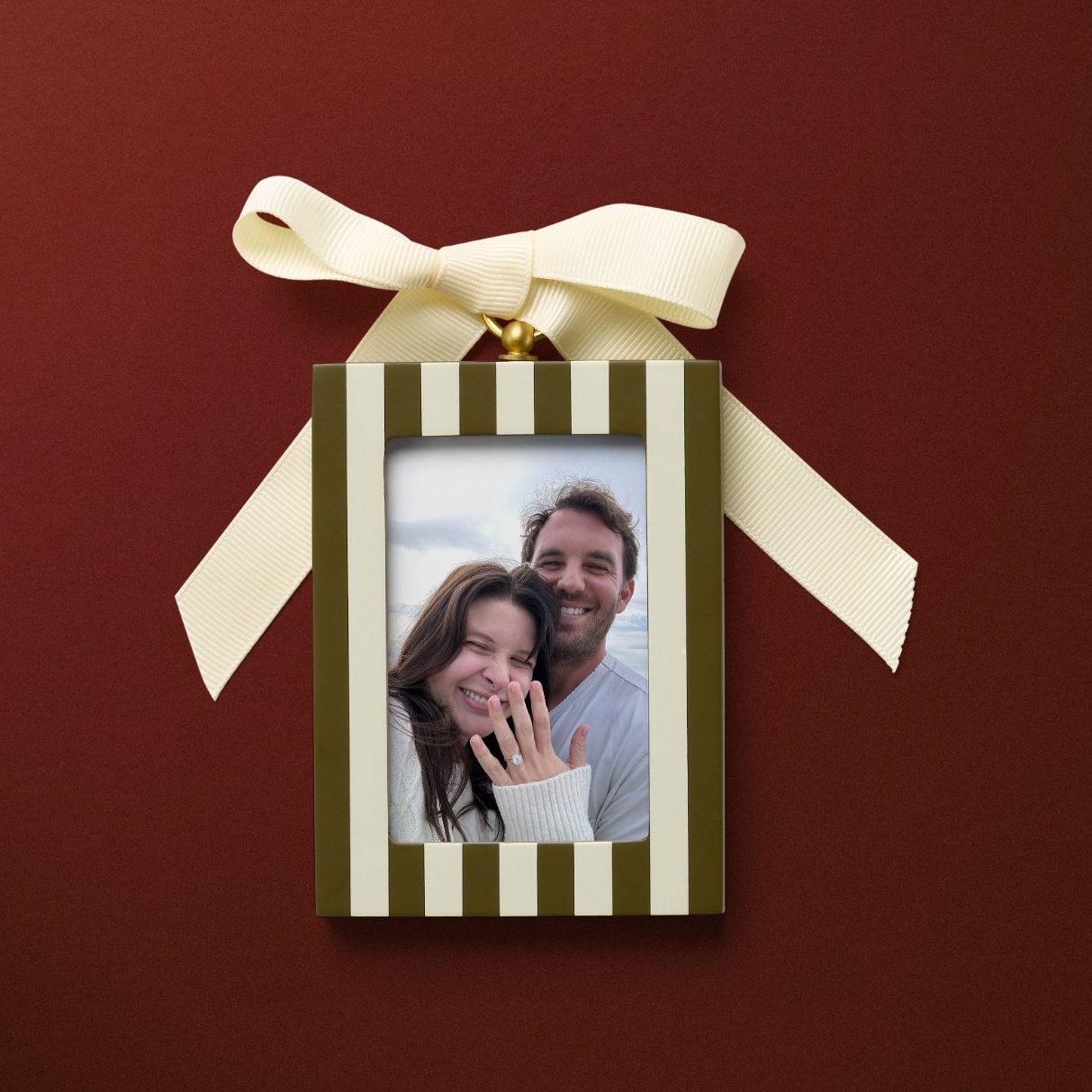 Personalized Engagement Ornament - Striped Wood by Artifact Uprising | Photo Holders