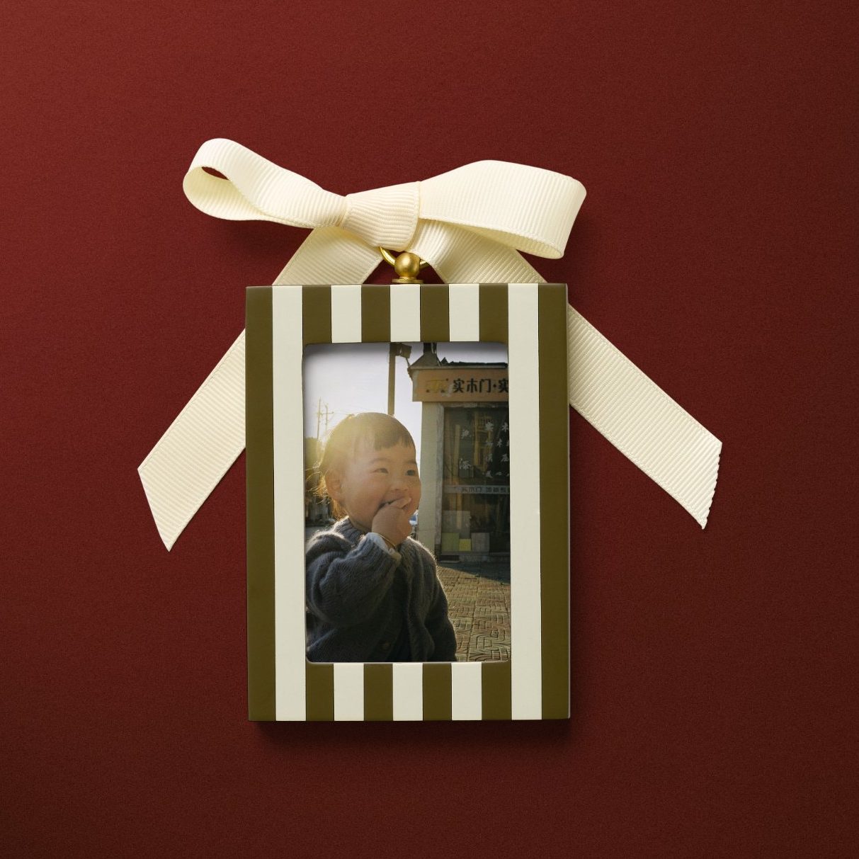 Family Photo Christmas Ornament - Striped Wood by Artifact Uprising | Photo Holders